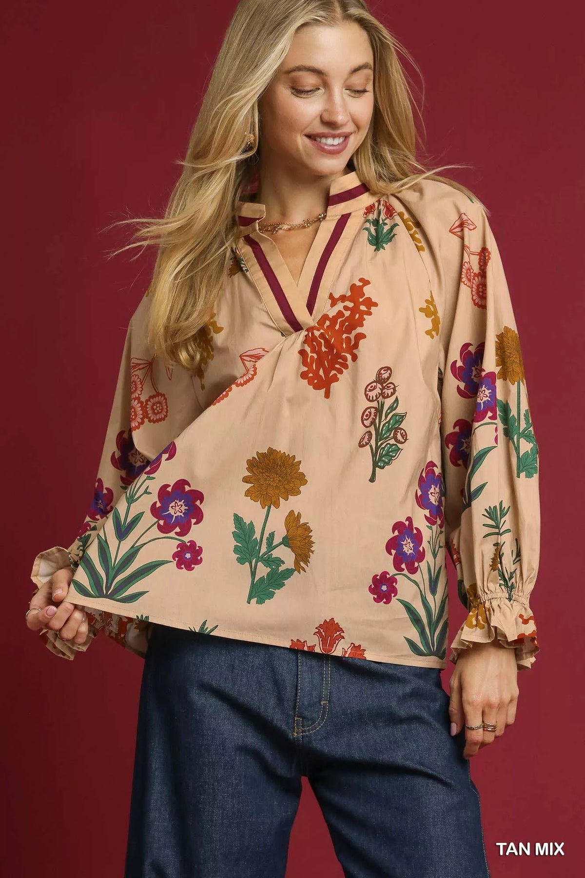 Umgee Floral Print Flounce Sleeve Blouse – Feminine, Chic & Effortless Style
