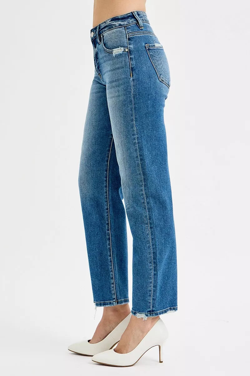 Risen High Rise Tummy Control Slim Barrel Ankle Jeans