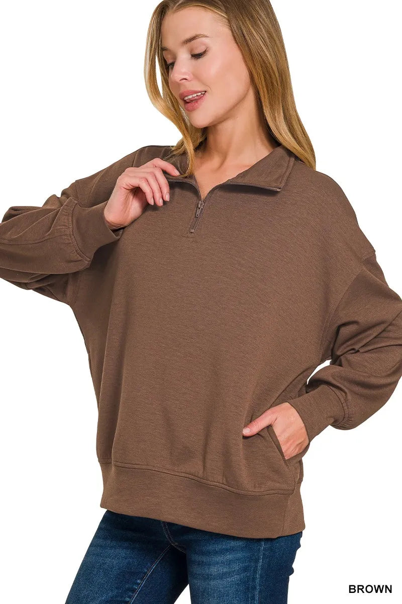Zenana Scuba Quarter-Zip Sweatshirt – Cozy, Modern & Versatile Layering Piece