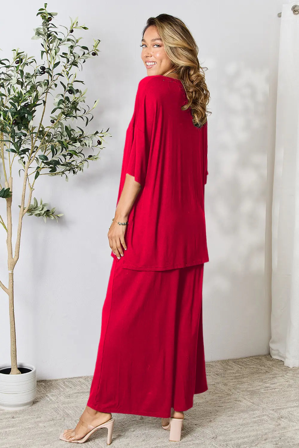 Chic Round Neck Slit Top & Pants Set – Stylish, Comfy & Versatile