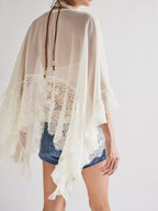 Lace V-Neck Ruffle Long Sleeve Cover-Up – Chic Beachwear Layer