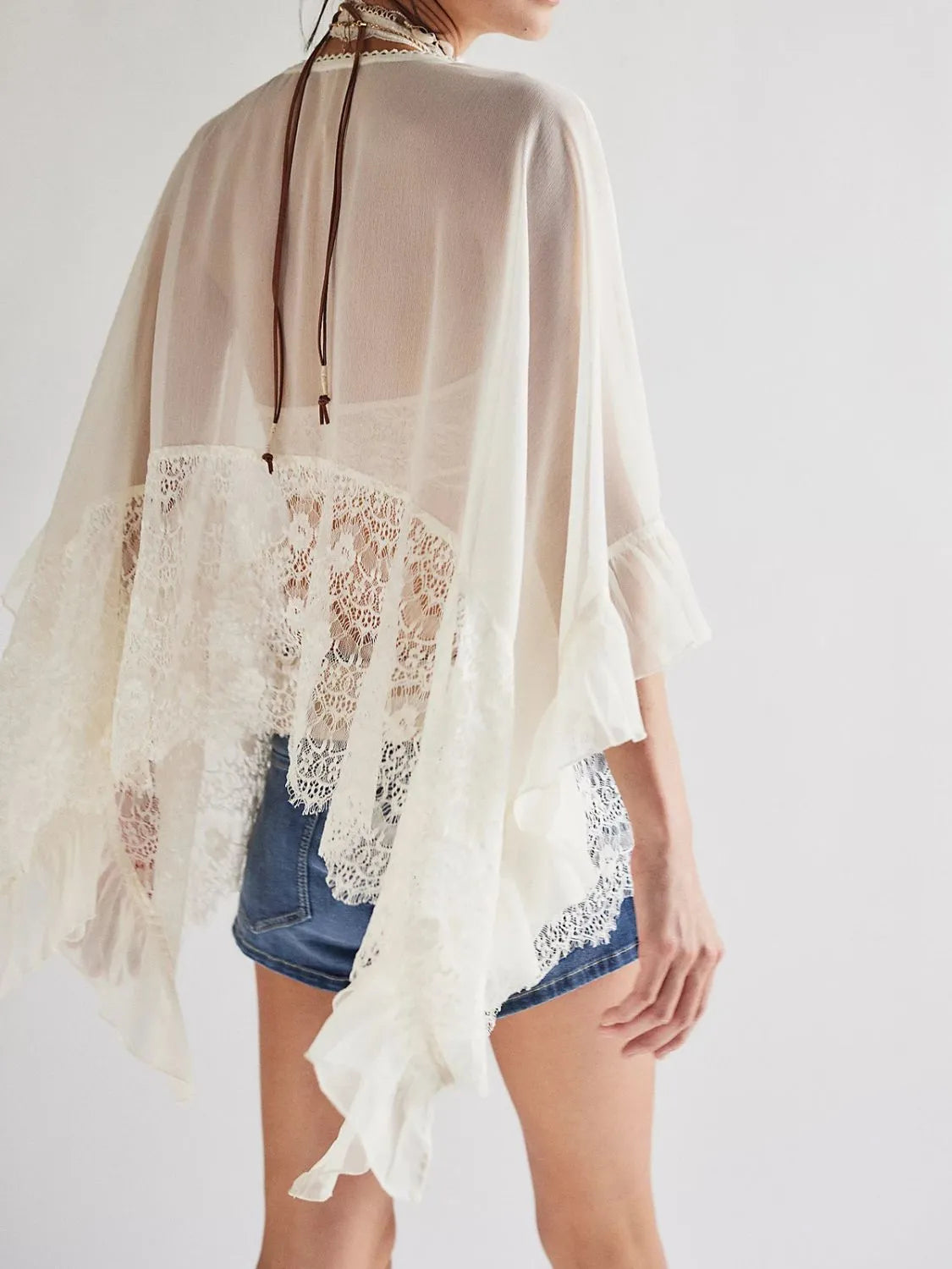 Lace V-Neck Ruffle Long Sleeve Cover-Up – Chic Beachwear Layer