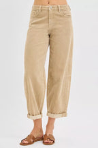 Risen Women's High Rise Crop Barrel Corduroy Pants
