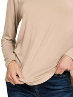 Flowy Rayon Long Sleeve Top with Round Hem | Women’s Casual Chic Shirt