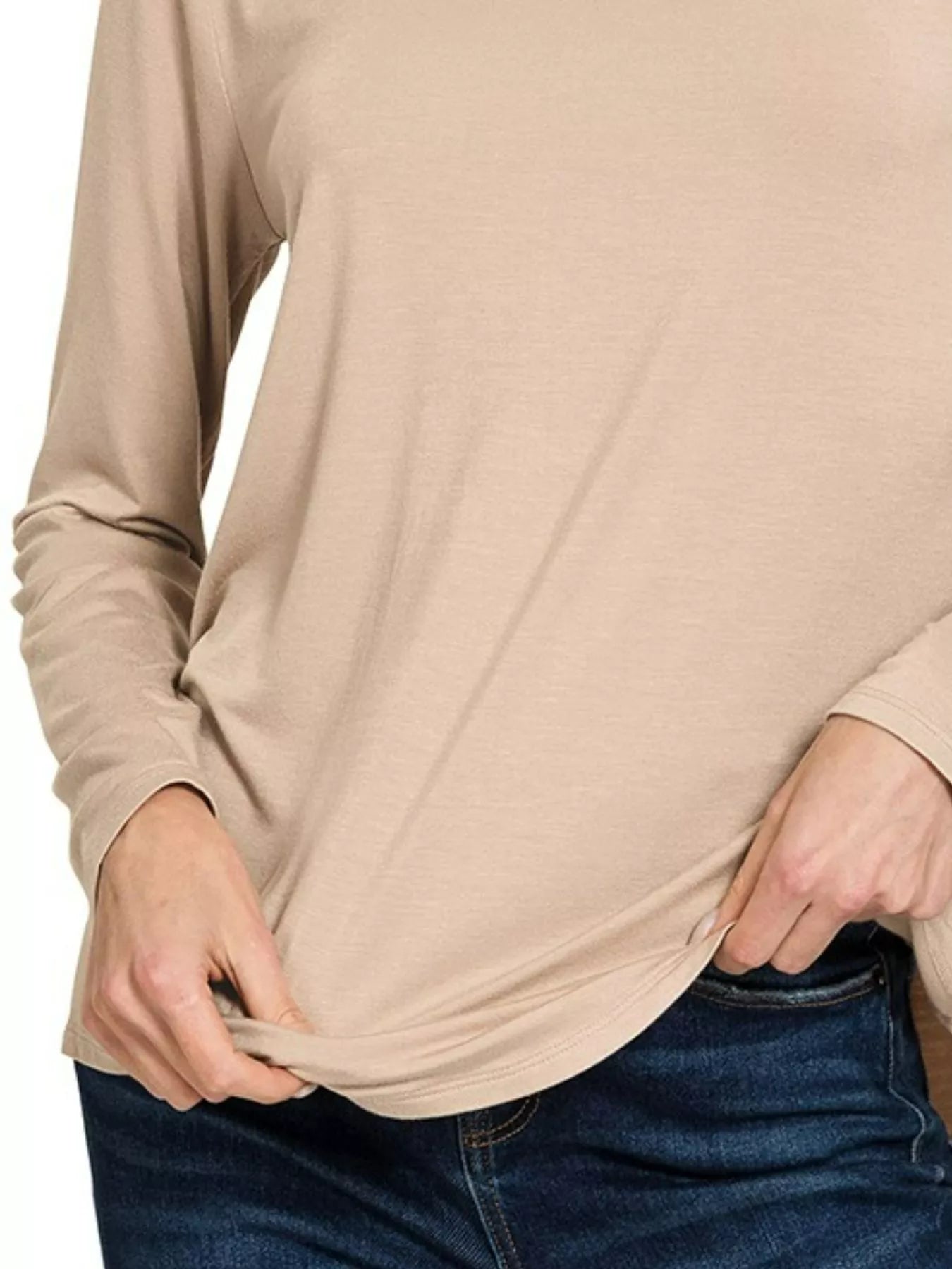 Flowy Rayon Long Sleeve Top with Round Hem | Women’s Casual Chic Shirt
