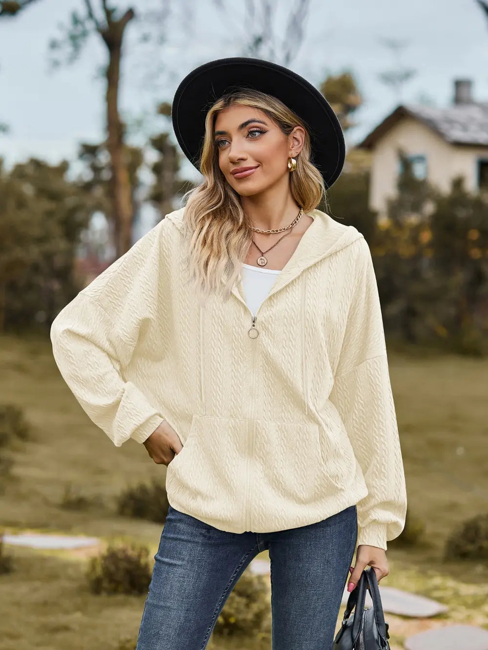 Zip Up Drawstring Long Sleeve Hooded Jacket – Casual Lightweight Layer