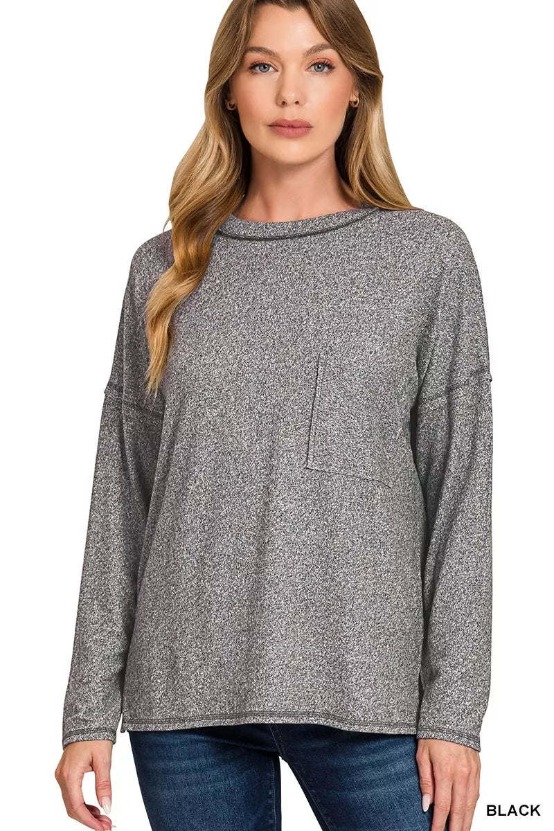 Zenana Soft Melange Hacci Long Sleeve Tee – Cozy Everyday Essential