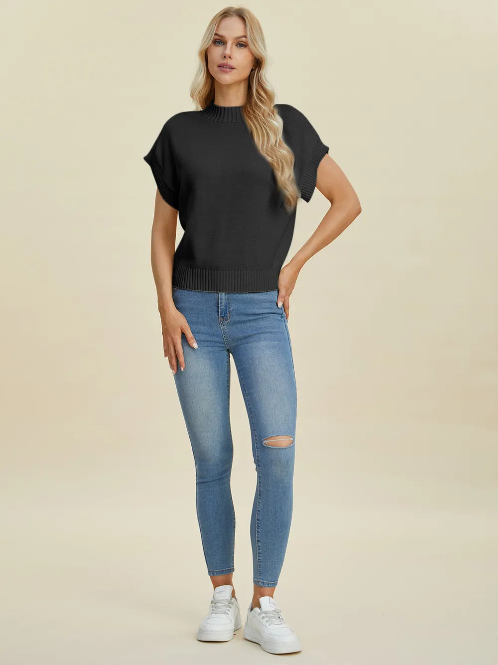 Mock Neck Short Sleeve Sweater – Chic, Cozy & Versatile