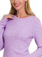 Zenana Ribbed Long Sleeve Round Neck T-Shirt – Soft, Stretchy & Chic Basic