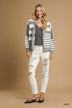 Cable-Knit Stripe Button-Up Cardigan – Chic Cozy Layering Sweater