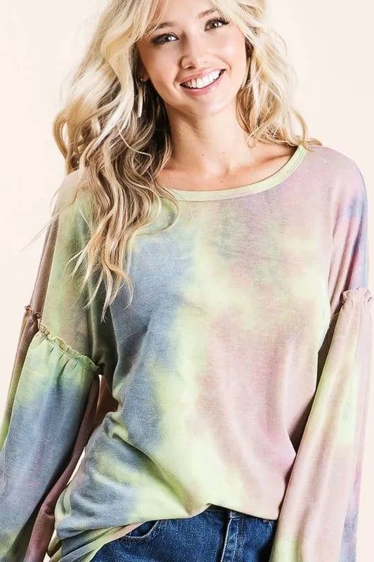 Tie-Dye French Terry Sweatshirt with Bubble Sleeves | Cozy Women’s Pullover