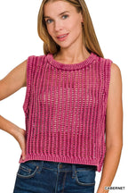 Zenana Acid Wash Fishnet Sweater Vest – Edgy Grunge Style