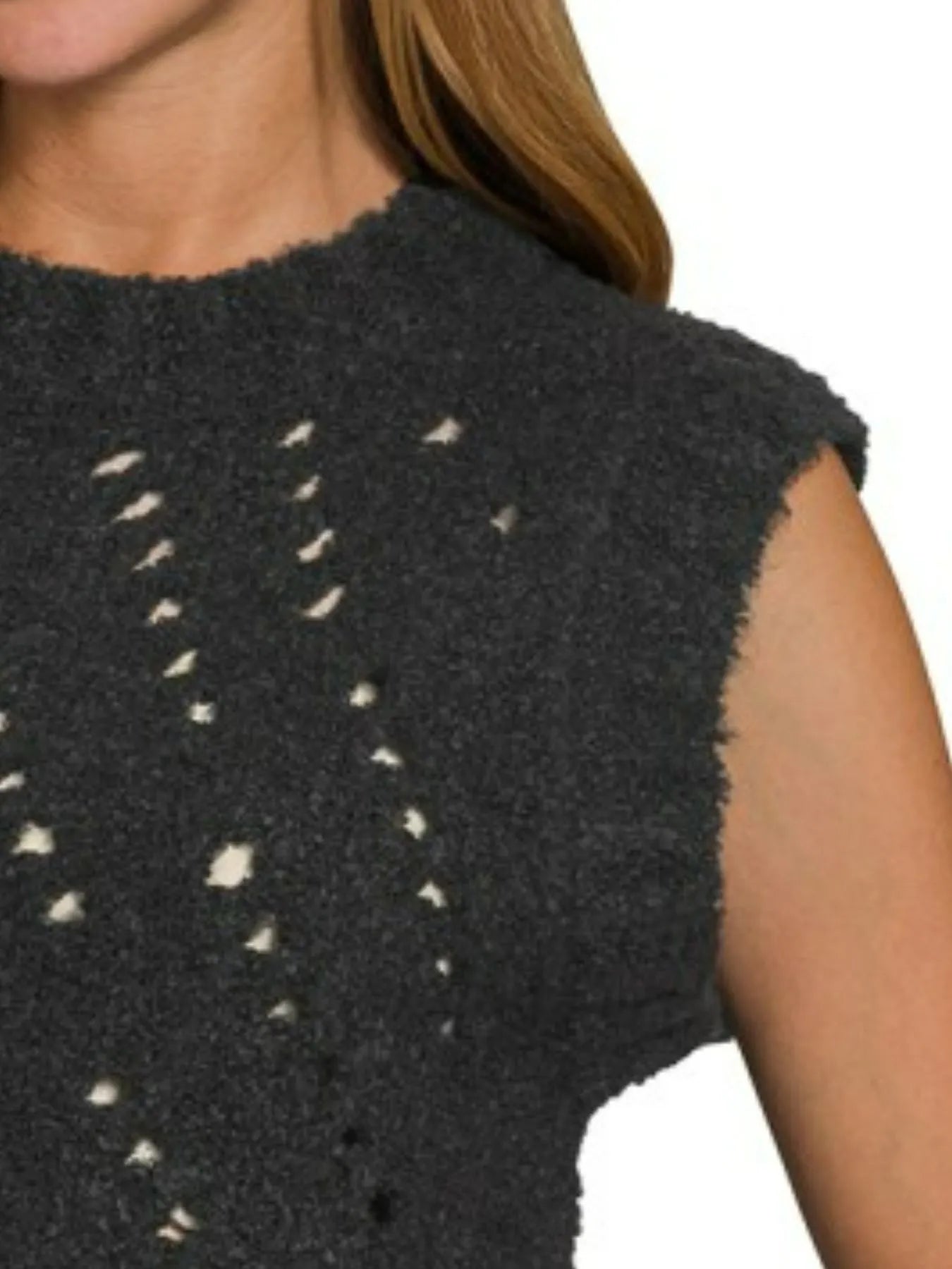 Openwork Textured Wool Sweater Vest Chic Warm Layer for Fall/Winter