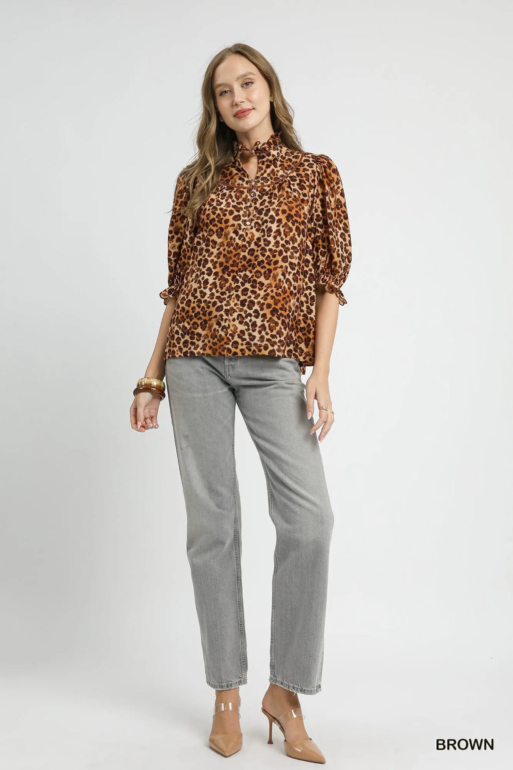 Leopard Print Ruffle Neck Blouse – Chic Statement Top for Day or Night