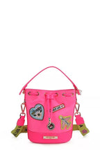Red Bucket Crossbody Bag with Patches – Playful Street-Style Purse
