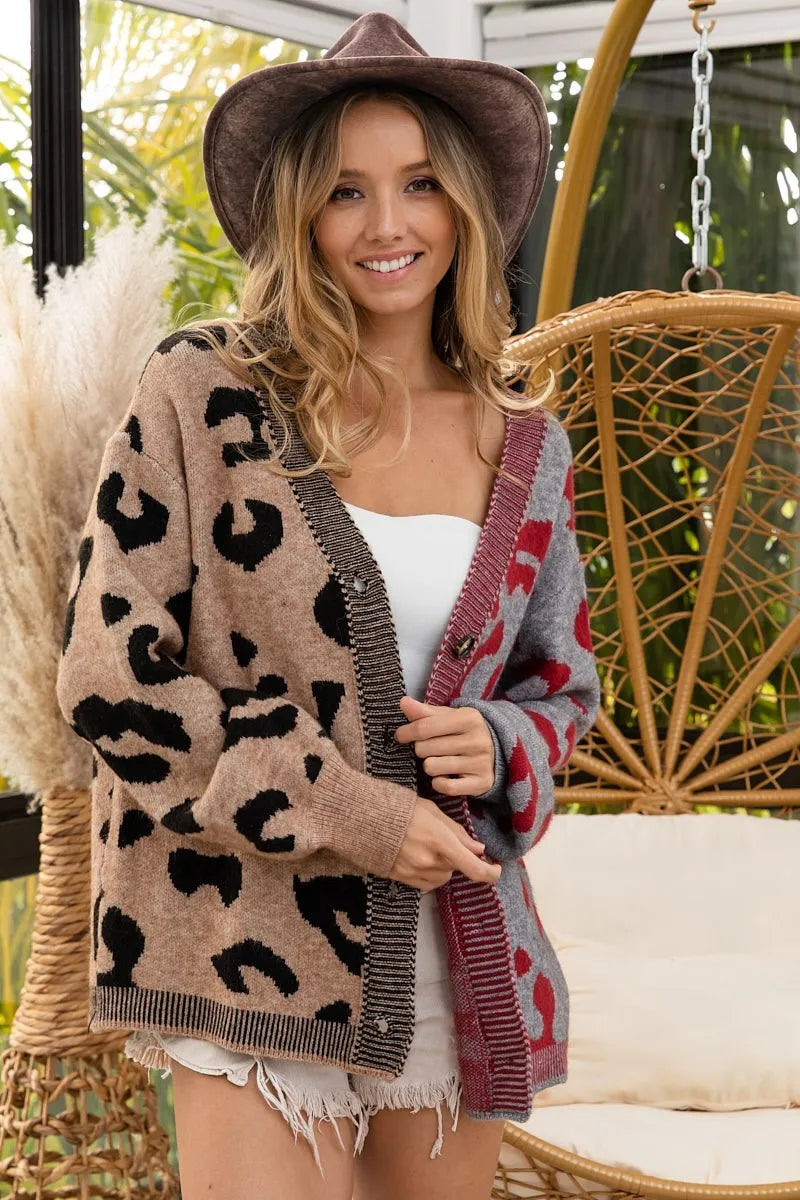 Leopard Color Block Button-Down Cardigan – Trendy & Cozy Layer