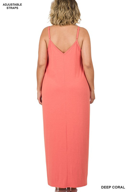 Zenana V-Neck Cami Maxi Dress with Side Pockets