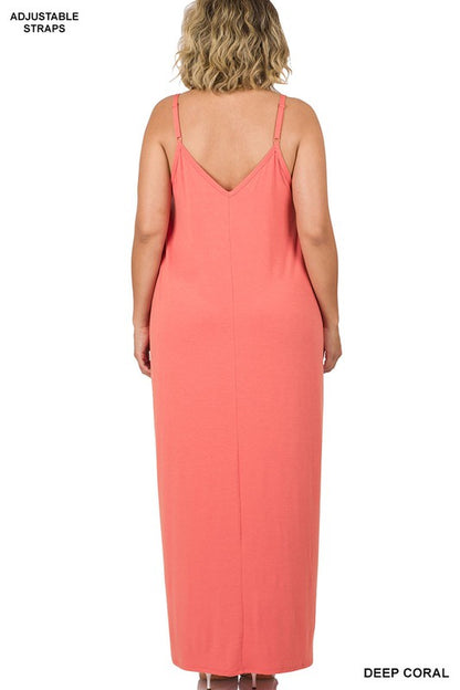 Zenana V-Neck Cami Maxi Dress with Side Pockets