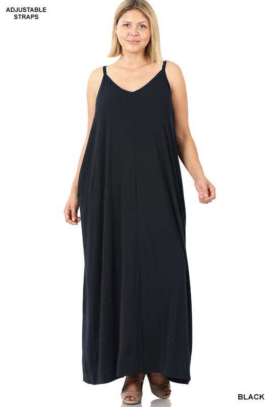 Zenana V-Neck Cami Maxi Dress with Side Pockets
