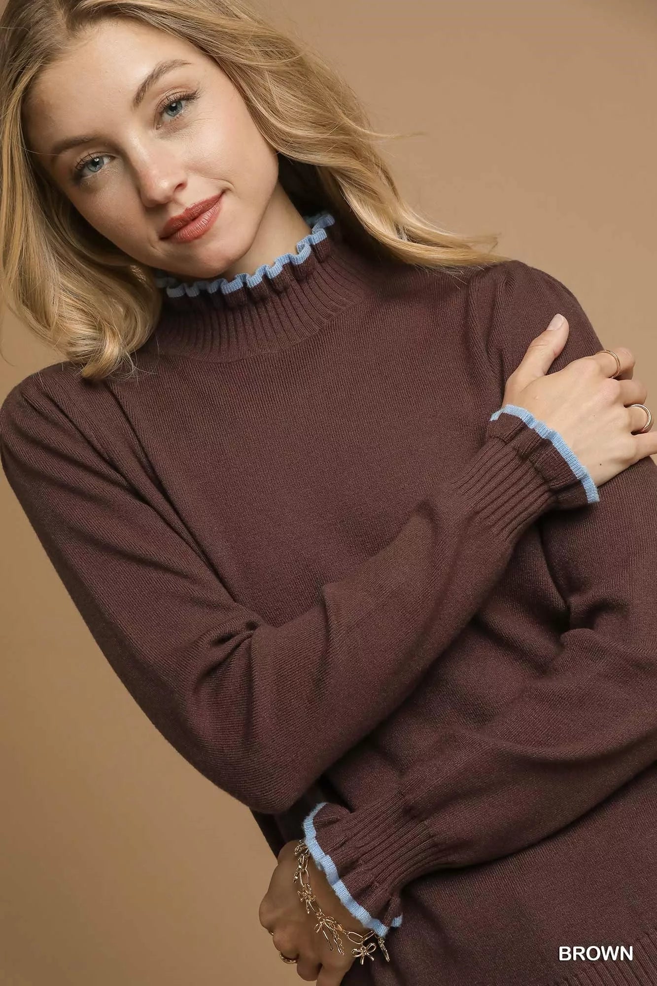 Ribbed Round Neck Sweater with Ruffle Trim – Feminine Winter Style