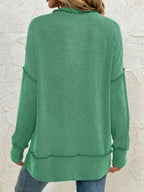 Side Slit Round Neck Dropped Shoulder Sweatshirt – Relaxed Casual Fit