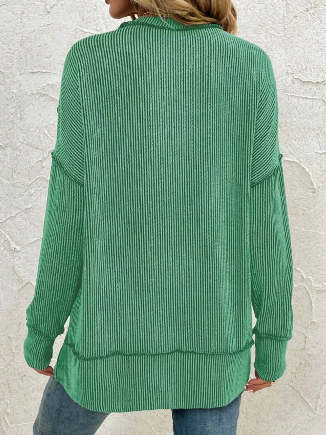 Side Slit Round Neck Dropped Shoulder Sweatshirt – Relaxed Casual Fit