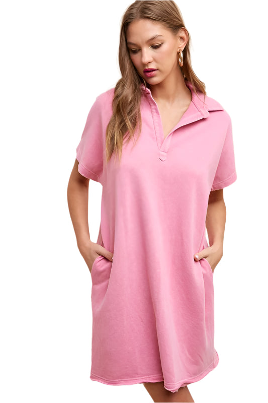 Annie Wear Mineral Washed Johnny Collar Short Sleeve Dress