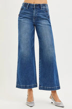 High-rise wide-leg jeans in blue denim with relaxed straight legs
