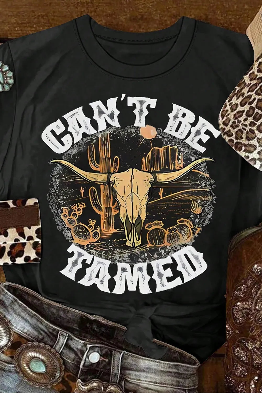 Western Graphic Round Neck Short Sleeve T-Shirt – Casual & Trendy