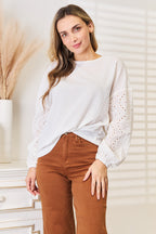 Eyelet Round Neck Blouse – Dropped Shoulders & Feminine Detailing