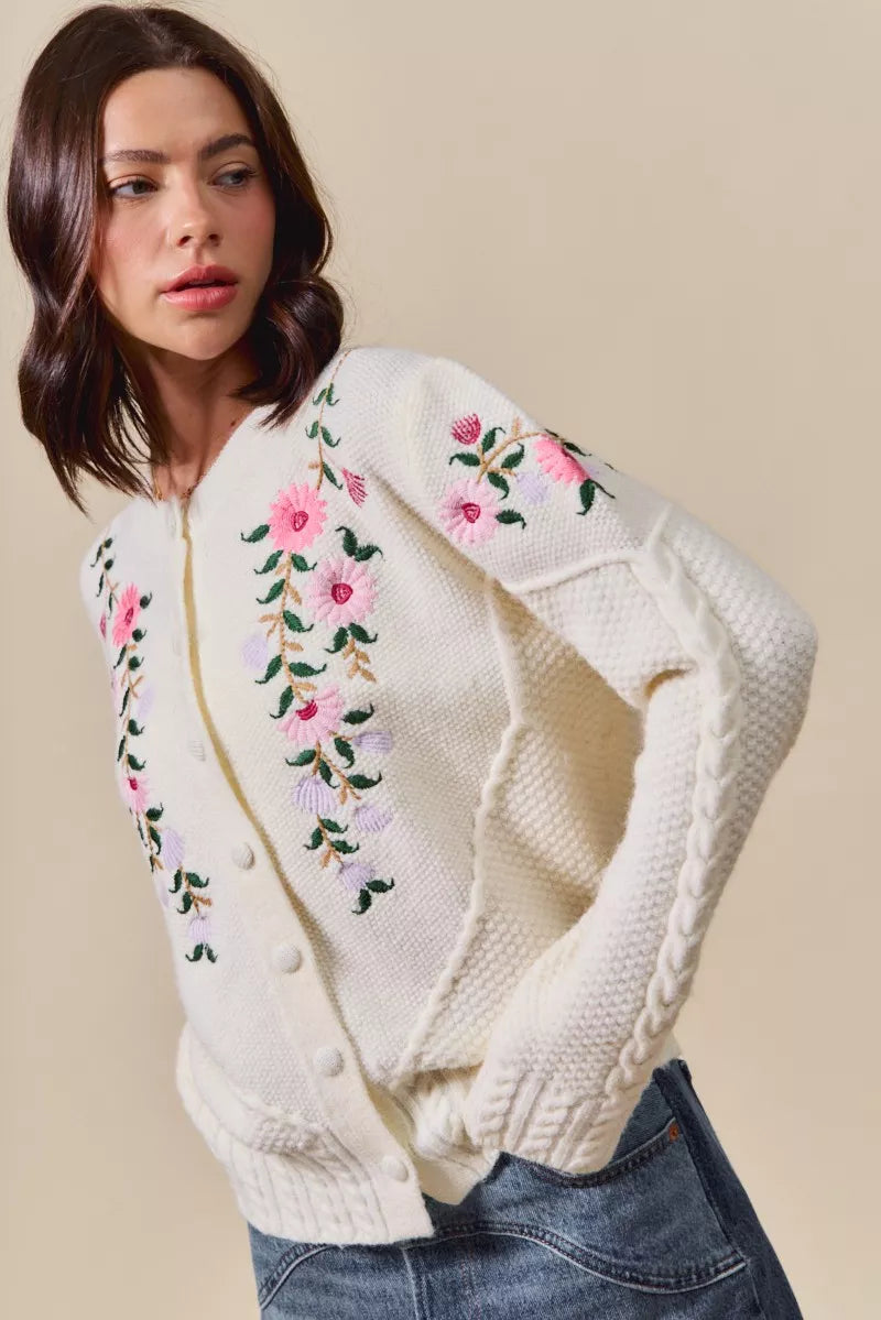 SO ME Floral Embroidered Coquette Sweater Cardigan – Chic Feminine Style