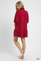 French Terry Ruffle Hem Dress with Plaid Trim | Stylish Women’s Casual Dress