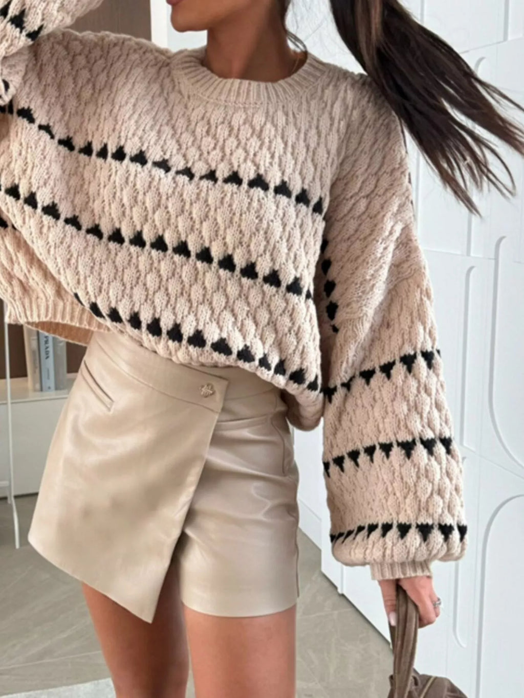 Chunky Knit Striped Sweater with Balloon Sleeves – Cozy Chic Style