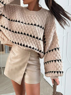 Chunky Knit Striped Sweater with Balloon Sleeves – Cozy Chic Style