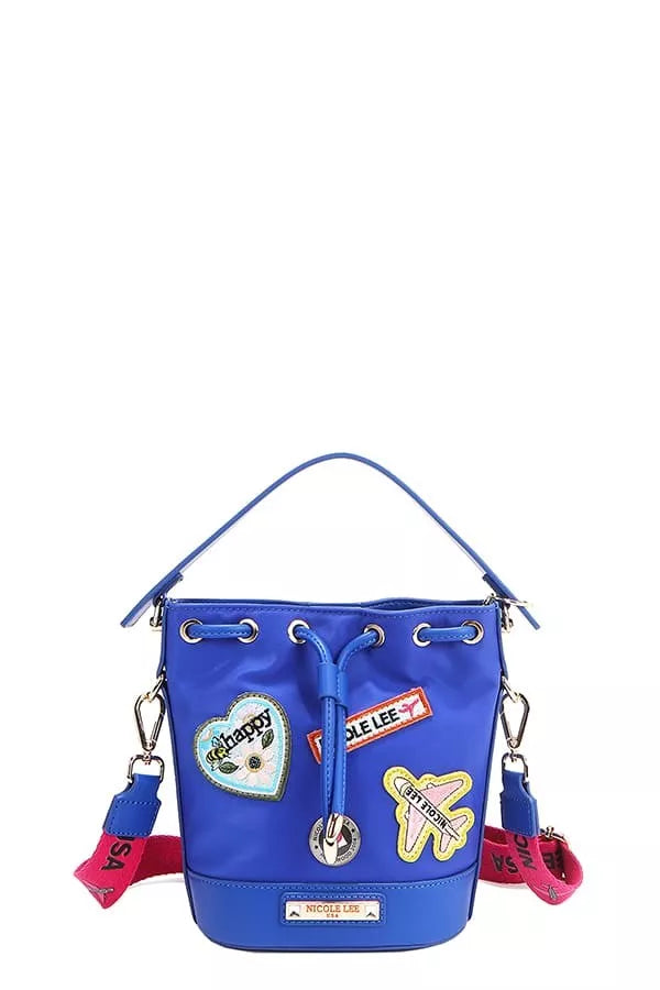 Red Bucket Crossbody Bag with Patches – Playful Street-Style Purse