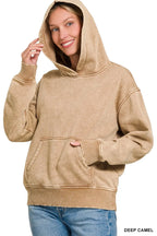 Zenana Fleece Acid Wash Hoodie – Trendy Kangaroo Pocket Style