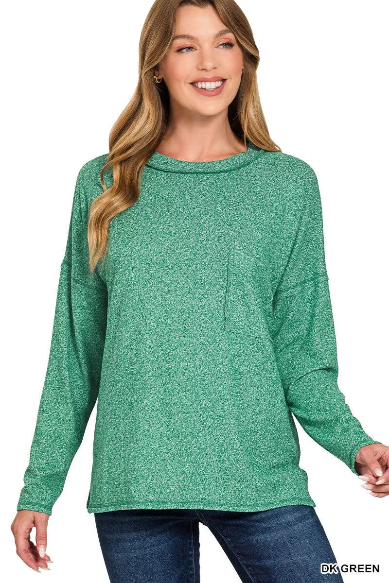 Zenana Soft Melange Hacci Long Sleeve T-Shirt – Cozy, Classic & Versatile