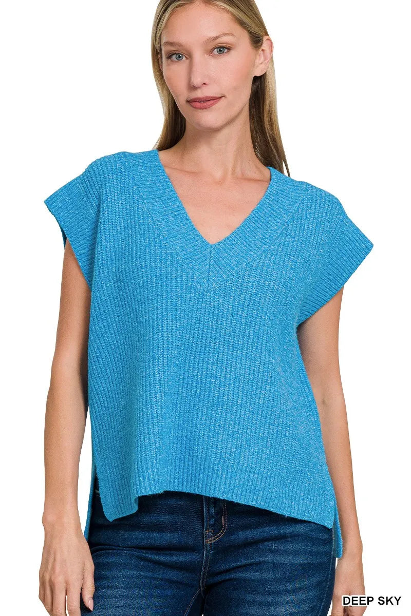 Oversized Sweater Vest with Side Slits Trendy & Cozy Layering Essential