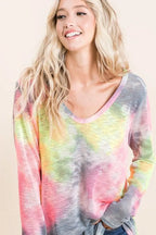 Tie-Dye Print Low Gauge Knit Top | Trendy Women’s Casual Lightweight Shirt