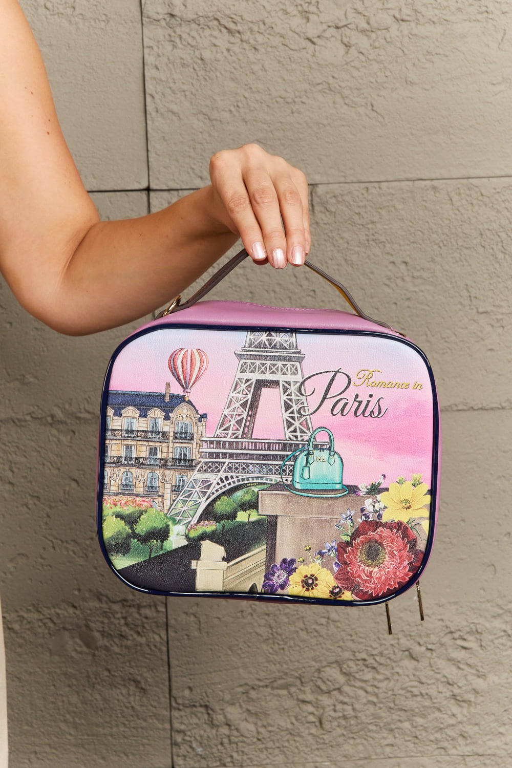 Nicole Lee Printed Handbag – Pebbled & Patent Leather with 3 Pouches