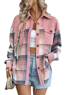 Plaid Button-Up Shacket with Chest Pockets – Cozy Casual Layer