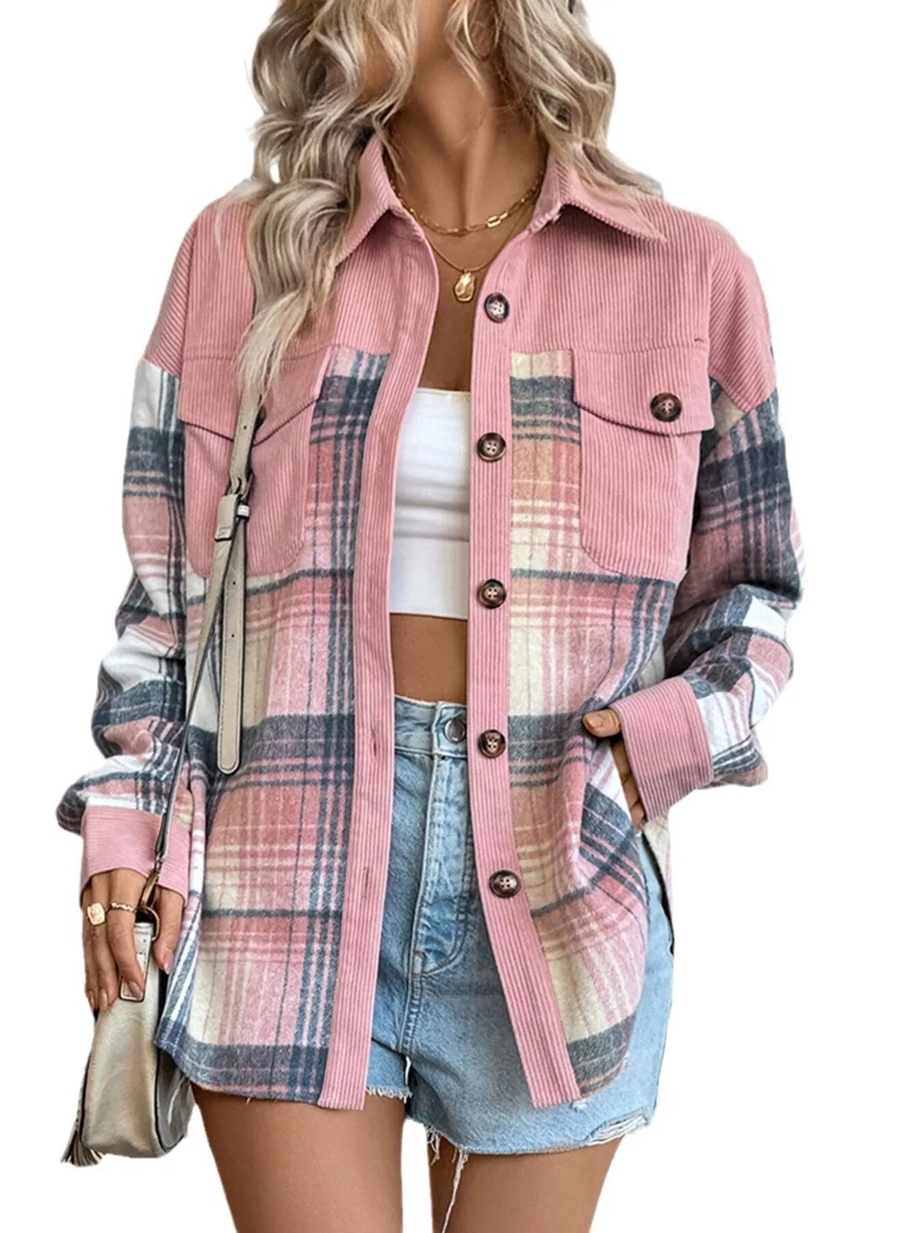 Plaid Button-Up Shacket with Chest Pockets – Cozy Casual Layer