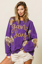 BiBi Sequin Football Patch Game Day Sweatshirt Sparkle & Team Spirit