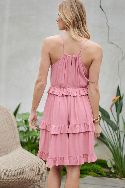 Davi & Dani Solid Ruffle Sleeveless Mini Dress