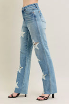 Judy Blue High Waist Rigid Magic Star Destroy Jeans – 90’s Straight Fit