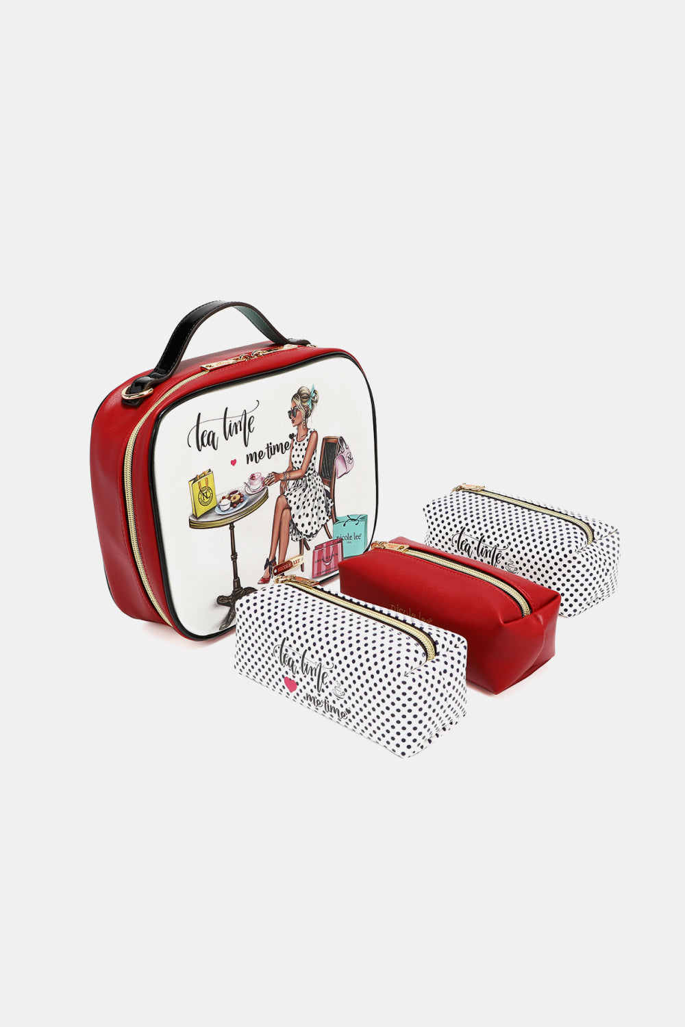 Nicole Lee Printed Handbag – Pebbled & Patent Leather with 3 Pouches