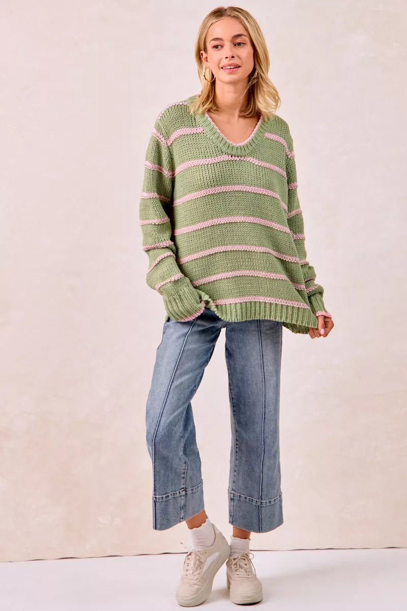 BiBi Striped Long Sleeve Sweater – Classic Cozy Everyday Style