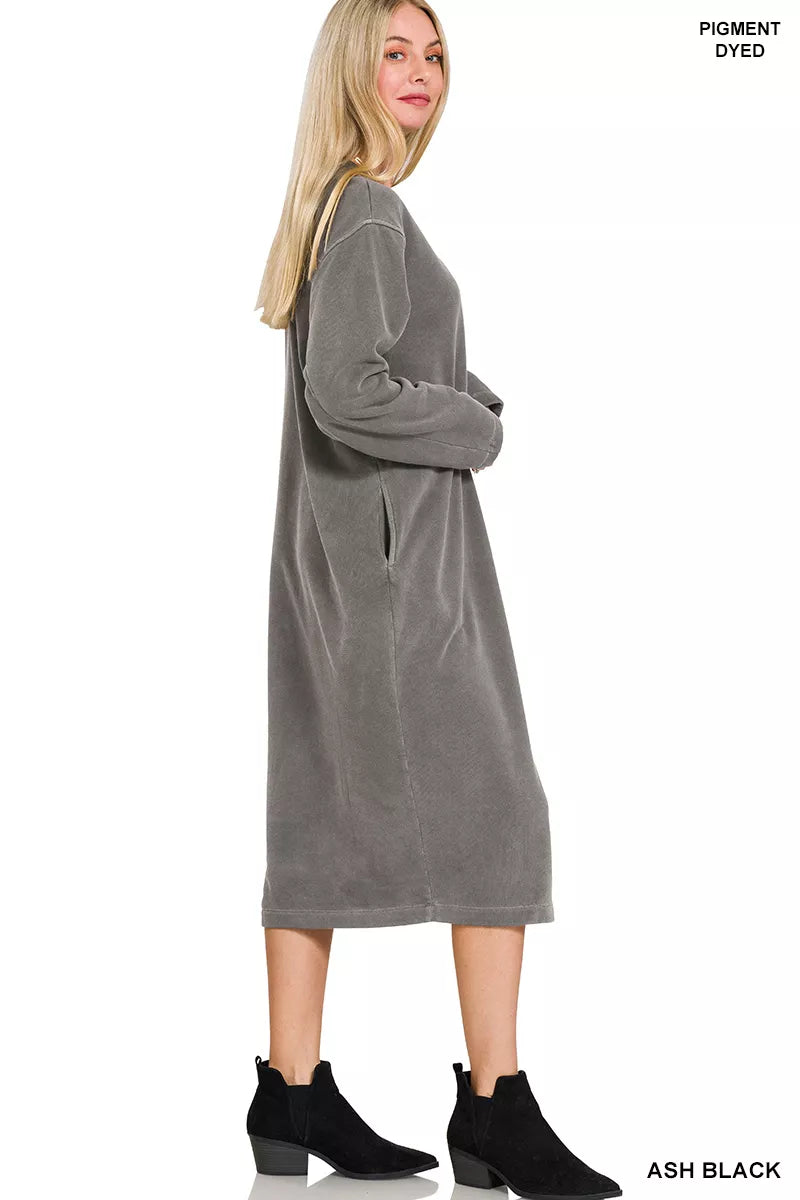 Zenana Soft Fleece Pigment Dye Sweatshirt Dress – Cozy, Relaxed & Stylish