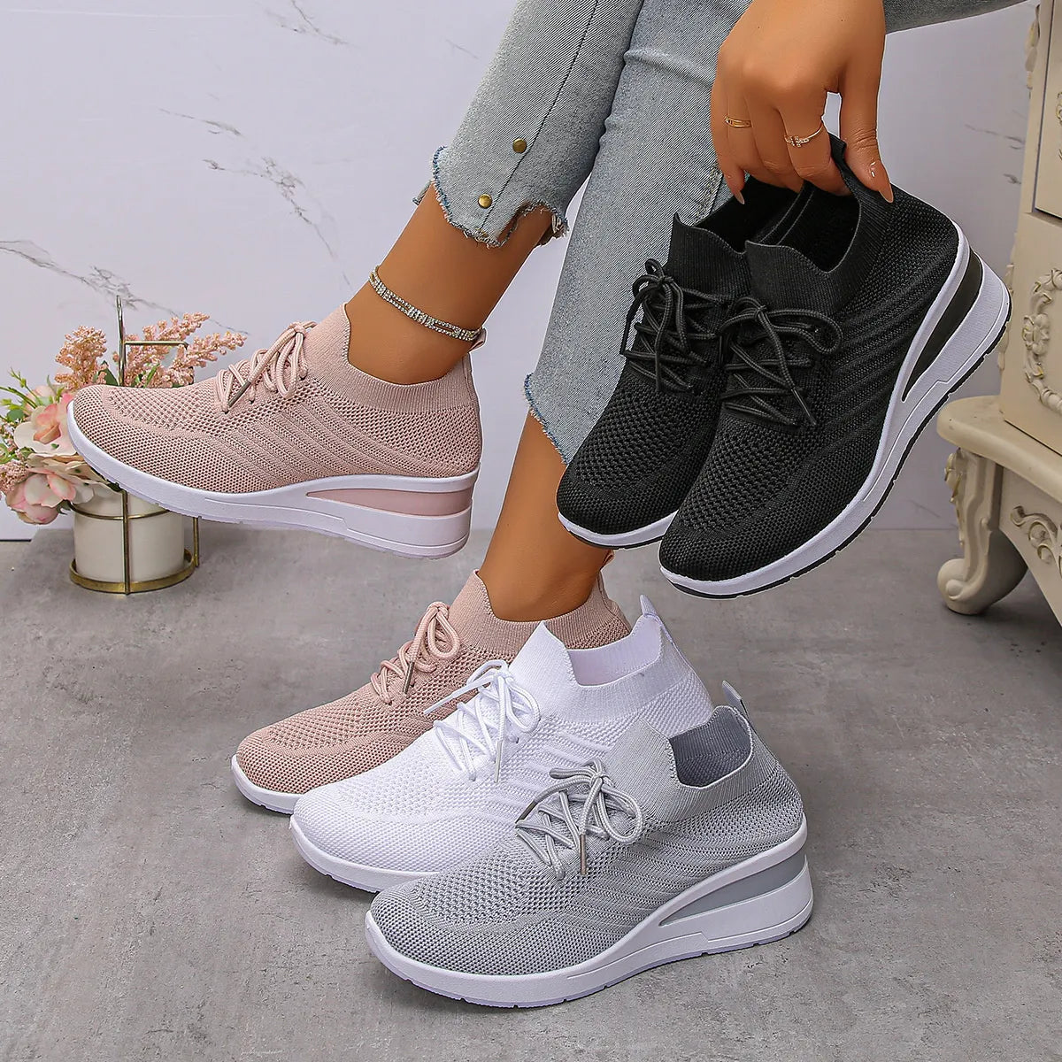 Lace-Up Wedge Athletic Sneakers – Sporty Chic Comfort