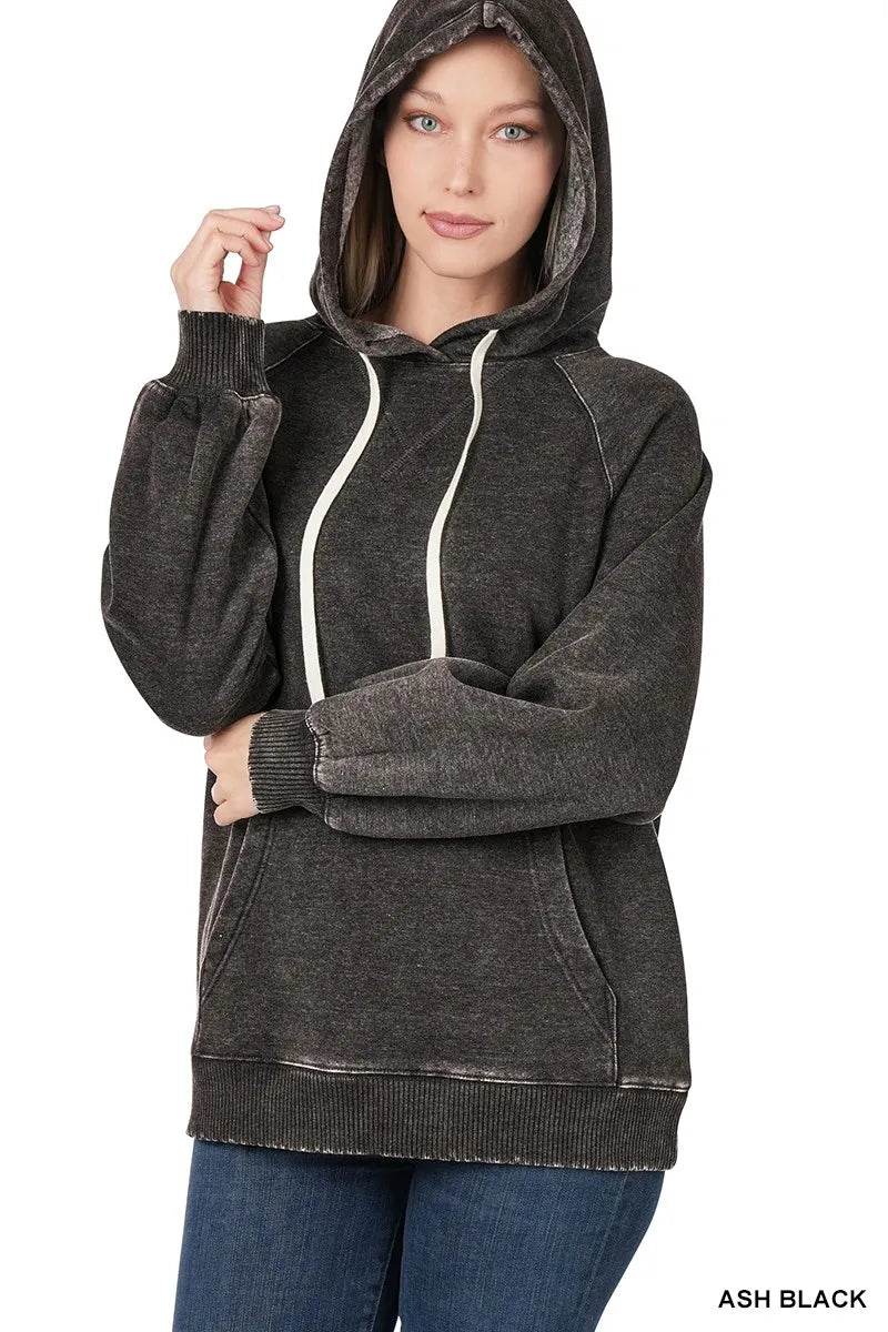 Acid Wash Fleece Hoodie with Kangaroo Pocket – Cozy & Stylish